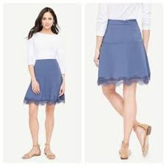 ANN TAYLOR Blue Swing Skirt with Lace Hem // 10 - Picture 11 of 11